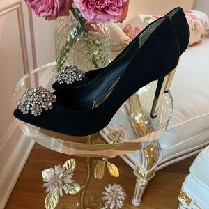 Ted Baker black velvet embellished pumps